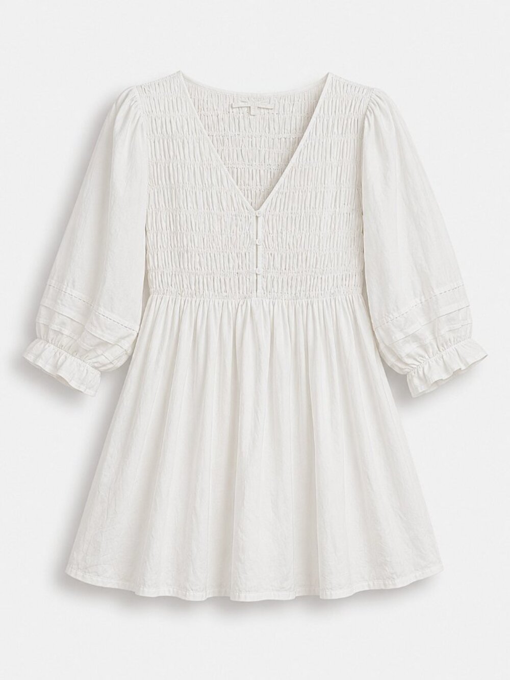 Michael Stars Zuri White Smocked Cotton Puff Sleeve Mini Dress - Size S